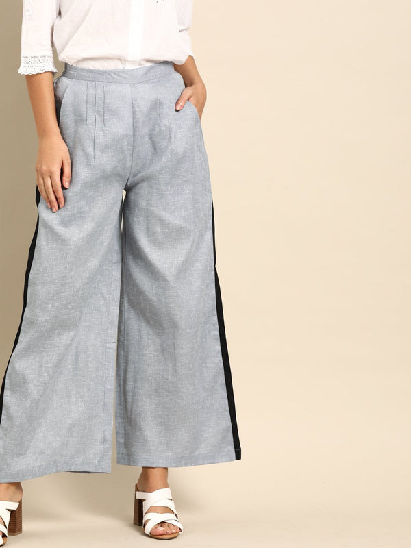 Women Grey  Self Design Cotton Wide Leg Palazzo | NOZ2TOZ - Made In INDIA.