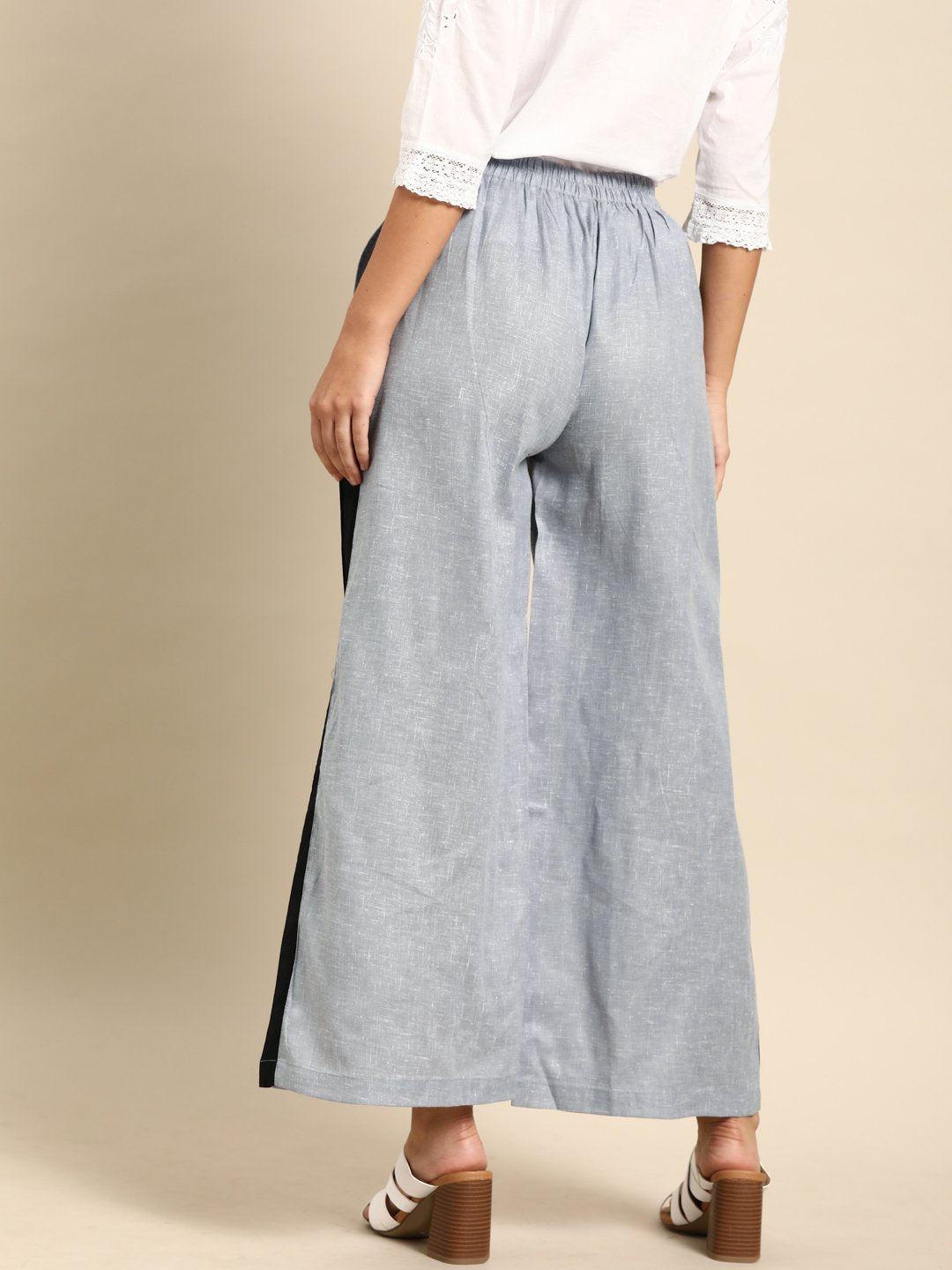 Women Grey  Self Design Cotton Wide Leg Palazzo | NOZ2TOZ - Made In INDIA.