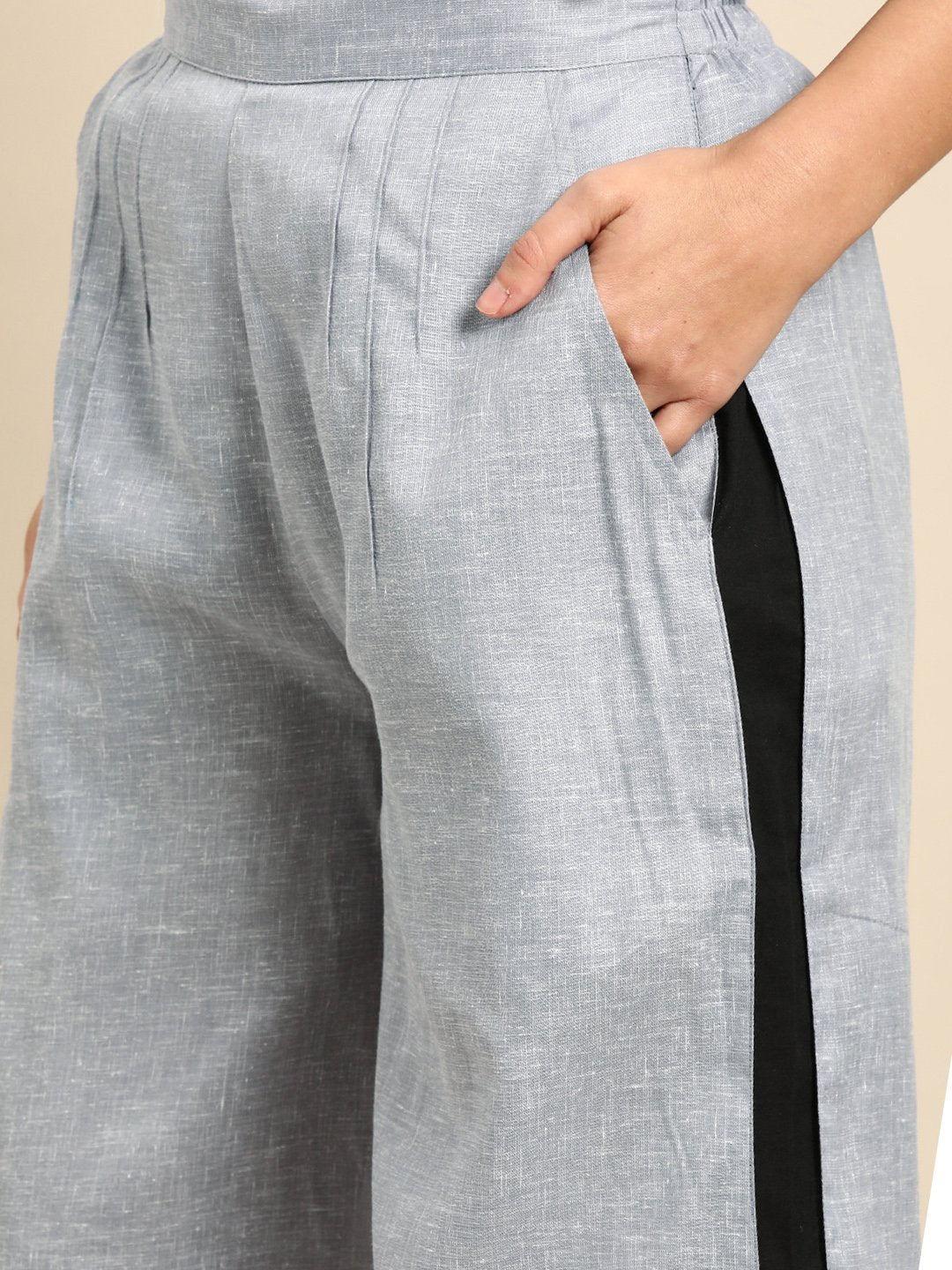 Women Grey  Self Design Cotton Wide Leg Palazzo | NOZ2TOZ - Made In INDIA.