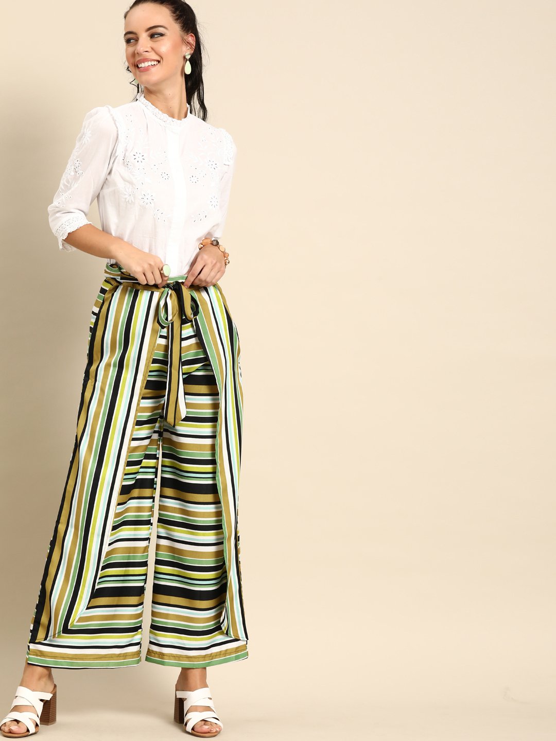 Women Multi Striped Striped Cotton Wide Leg Palazzo | NOZ2TOZ - Made In INDIA.