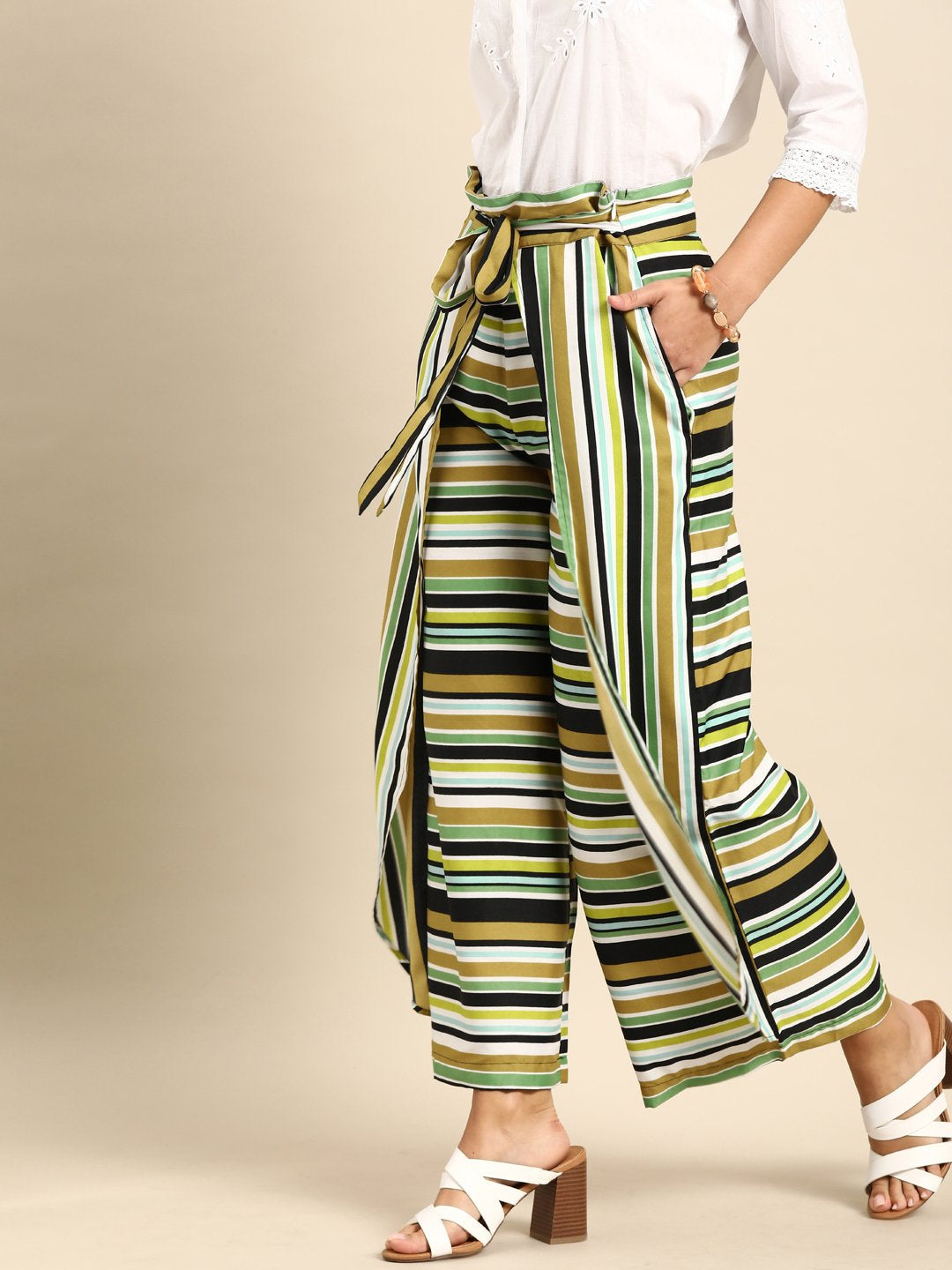 Women Multi Striped Striped Cotton Wide Leg Palazzo | NOZ2TOZ - Made In INDIA.