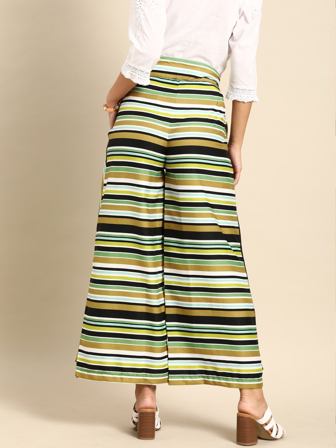 Women Multi Striped Striped Cotton Wide Leg Palazzo | NOZ2TOZ - Made In INDIA.