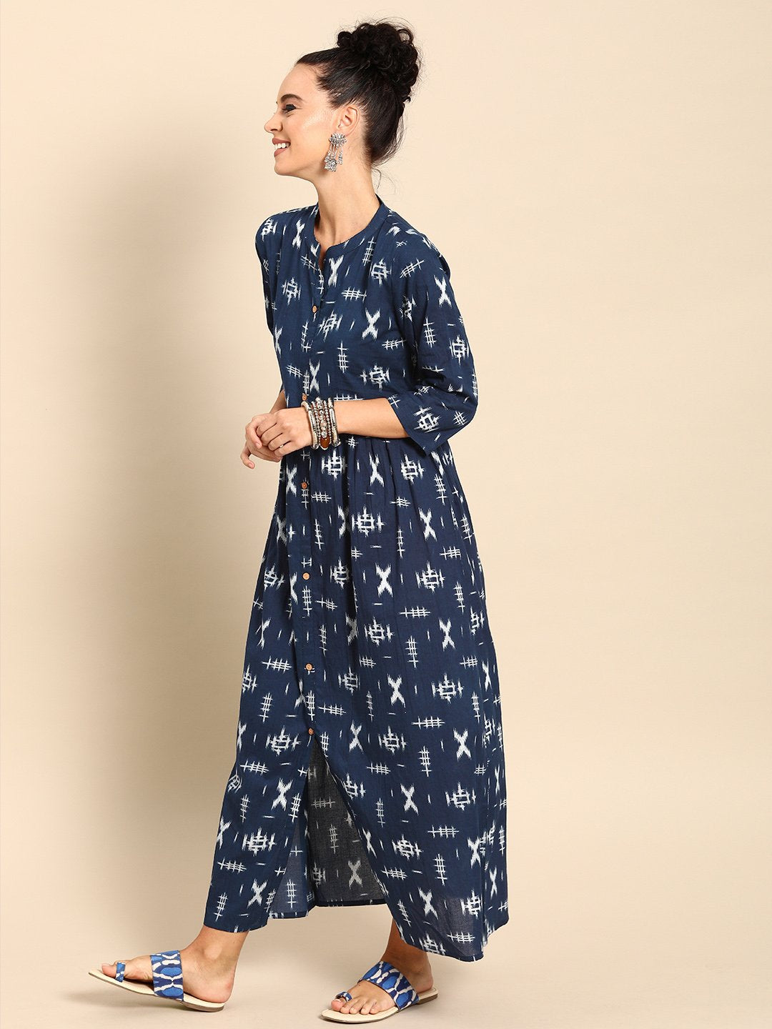 Women Blue Printed A-Line Dress | NOZ2TOZ - Made In INDIA.