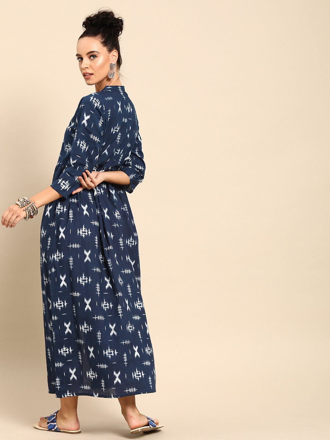 Women Blue Printed A-Line Dress | NOZ2TOZ - Made In INDIA.