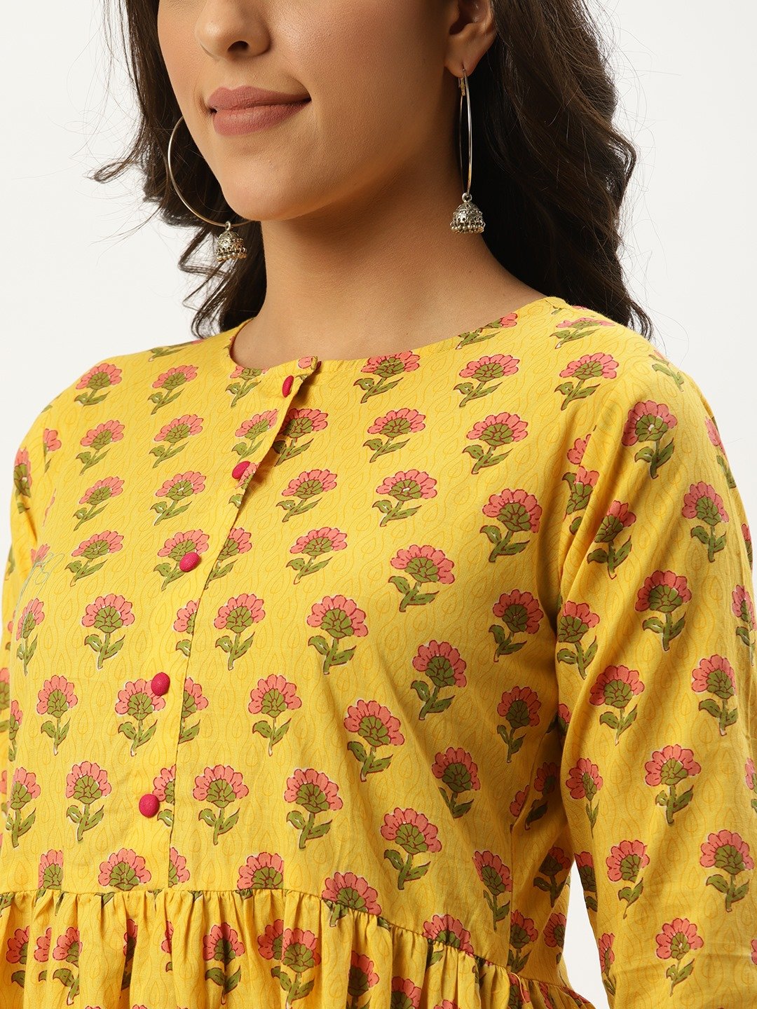 Women Yellow Three-Quarter Sleeves Flared Kurta and Palazzo set | NOZ2TOZ - Made In INDIA.