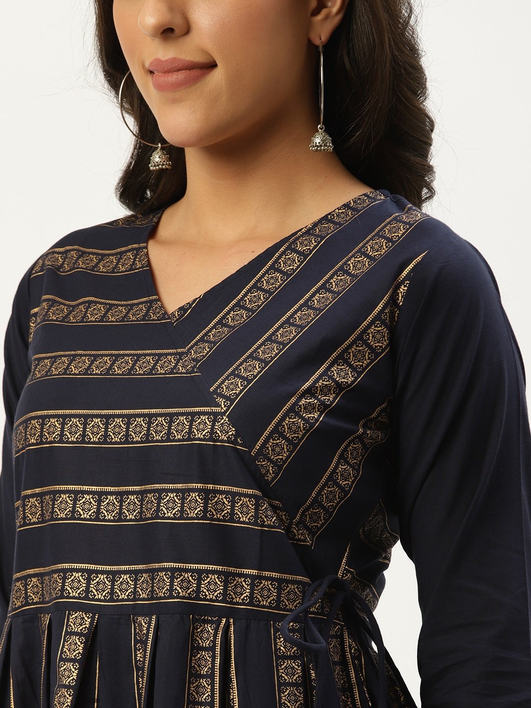 Women Navy Blue Three-Quarter Sleeves Flared Peplum Kurta and Sharara set | NOZ2TOZ - Made In INDIA.