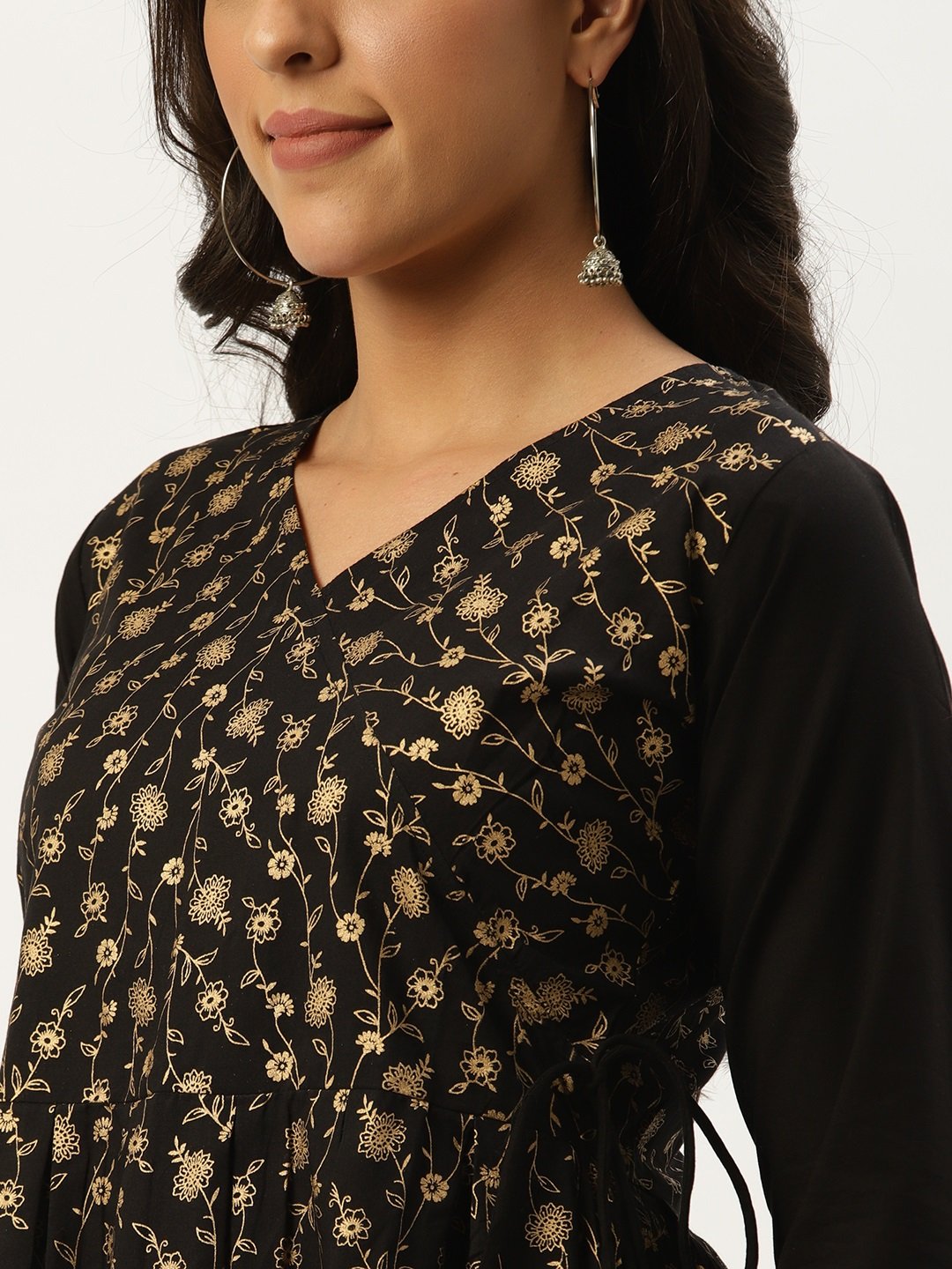 Women Black Three-Quarter Sleeves Flared Peplum Kurta and Sharara set | NOZ2TOZ - Made In INDIA.