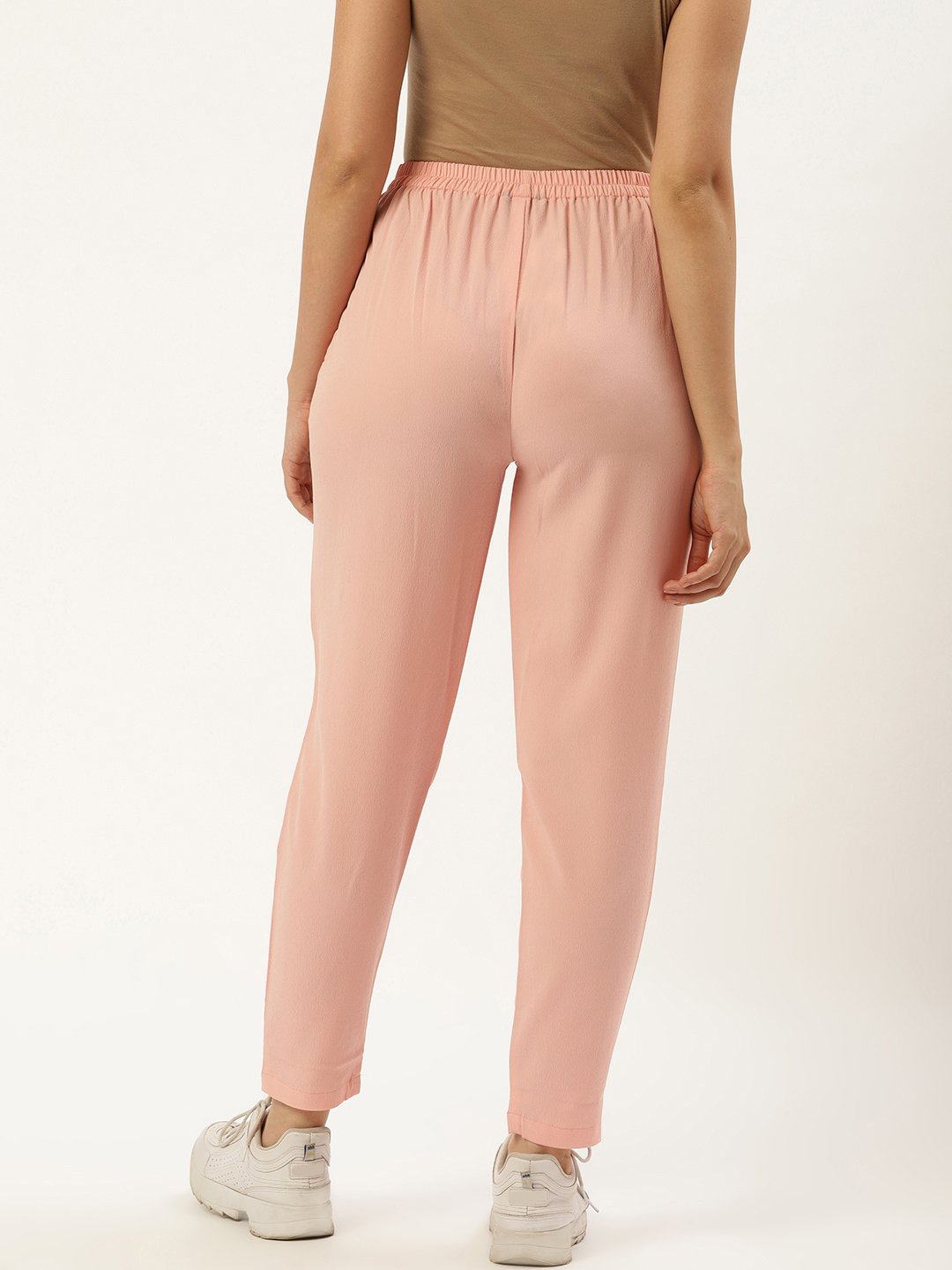 Women Pastel Pink Regular Texture Crepe Straigth Trouser Pant | NOZ2TOZ - Made In INDIA.