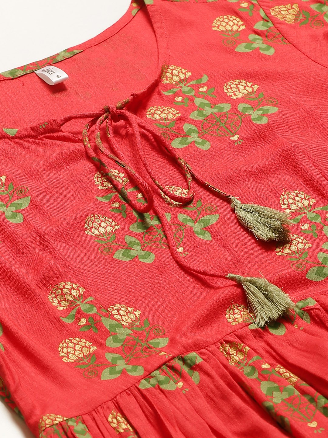 Women Coral Floral Printed V-Neck Cotton Fit and Flare Dress | NOZ2TOZ - Made In INDIA.