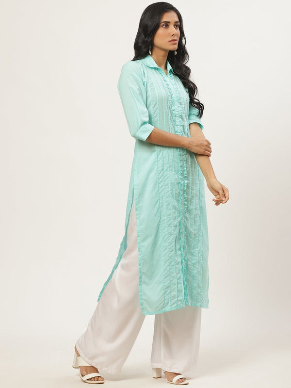 Women Straight kurta with Ruffle and pleat detailing | NOZ2TOZ - Made In INDIA.