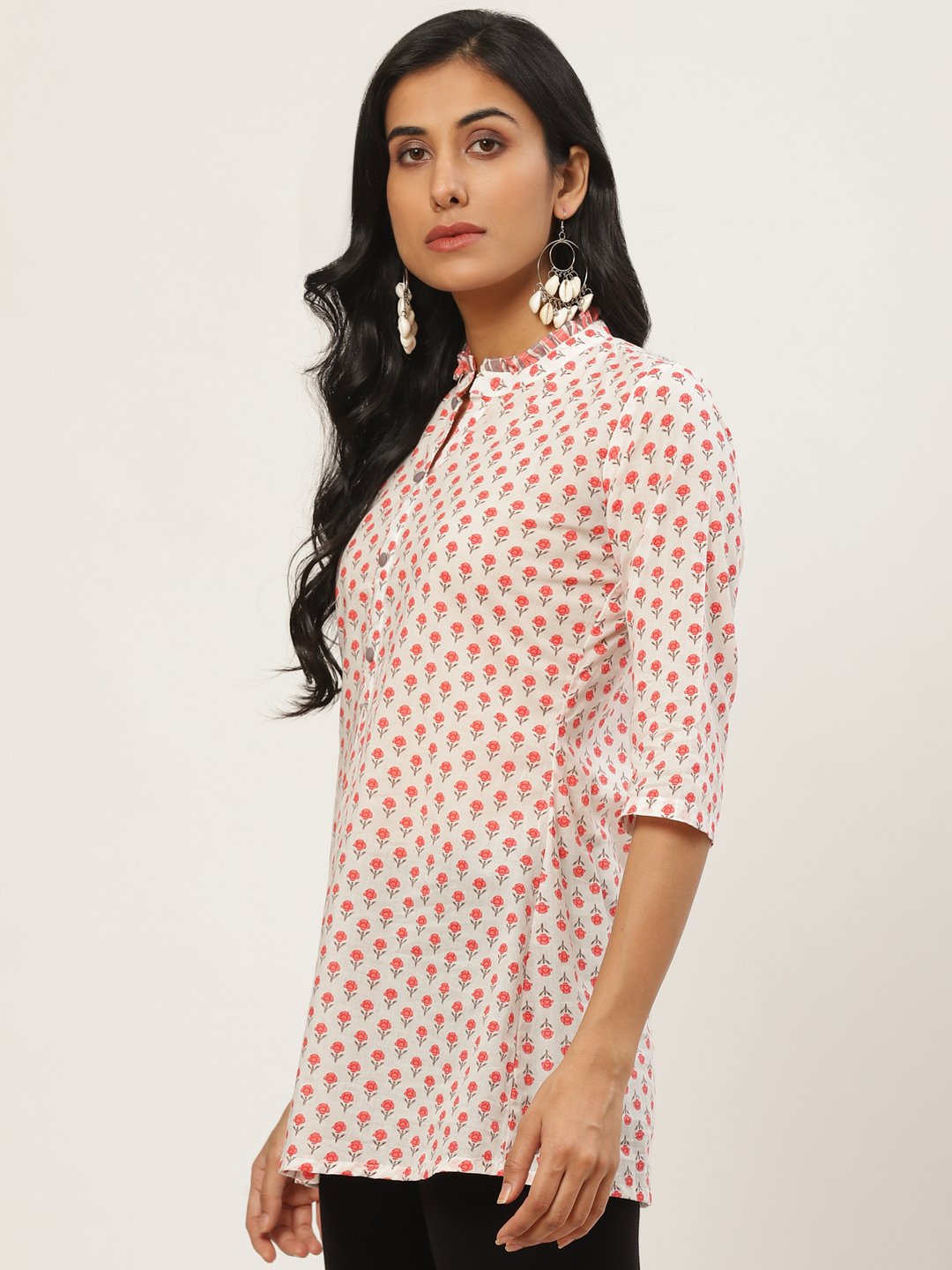 Women white floral print tunic | NOZ2TOZ - Made In INDIA.