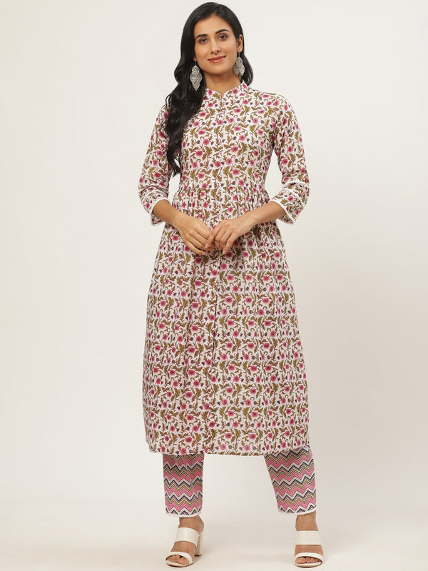 Women White Three-Quarter Sleeves Flared Kurta with Palazzo | NOZ2TOZ - Made In INDIA.