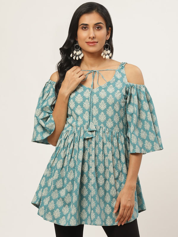 Women Turq Printed tie-up tunic | NOZ2TOZ - Made In INDIA.