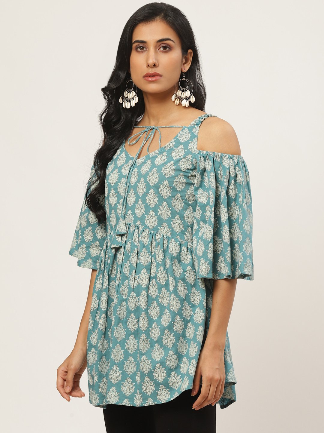 Women Turq Printed tie-up tunic | NOZ2TOZ - Made In INDIA.