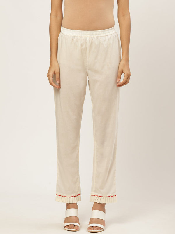 Women Off white solid trouser | NOZ2TOZ - Made In INDIA.