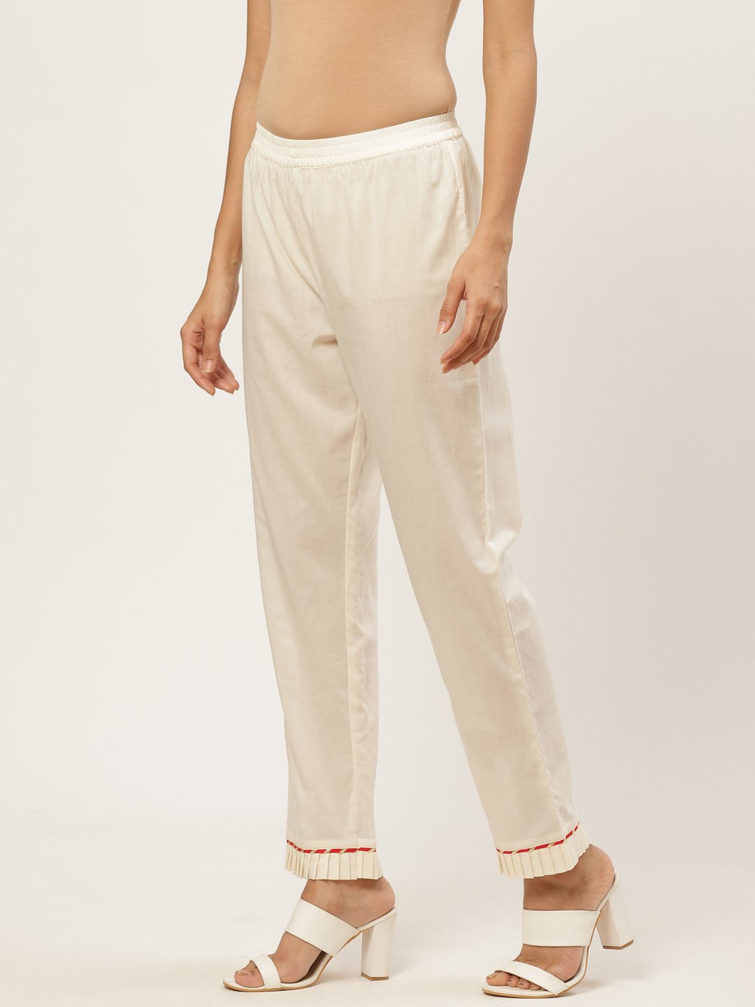 Women Off white solid trouser | NOZ2TOZ - Made In INDIA.