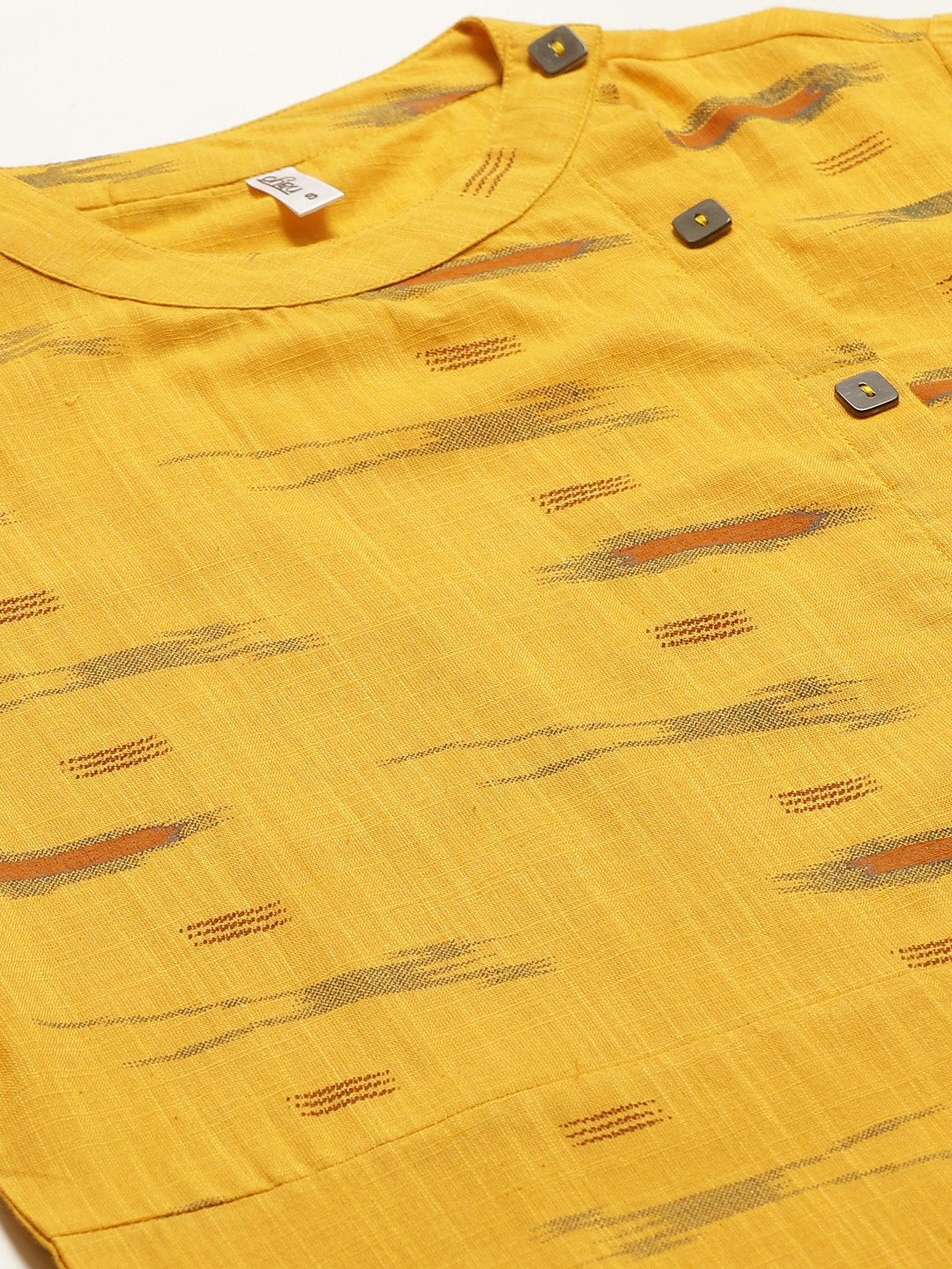 Women Mustard Calf Length Three-Quarter Sleeves Straight Abstract Yoke Design Cotton Kurta | NOZ2TOZ - Made In INDIA.