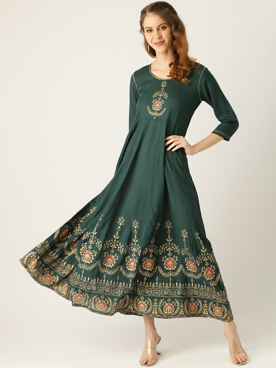 Women Green Solid Solid Round Neck Viscose Rayon Fit and Flare Dress | NOZ2TOZ - Made In INDIA.