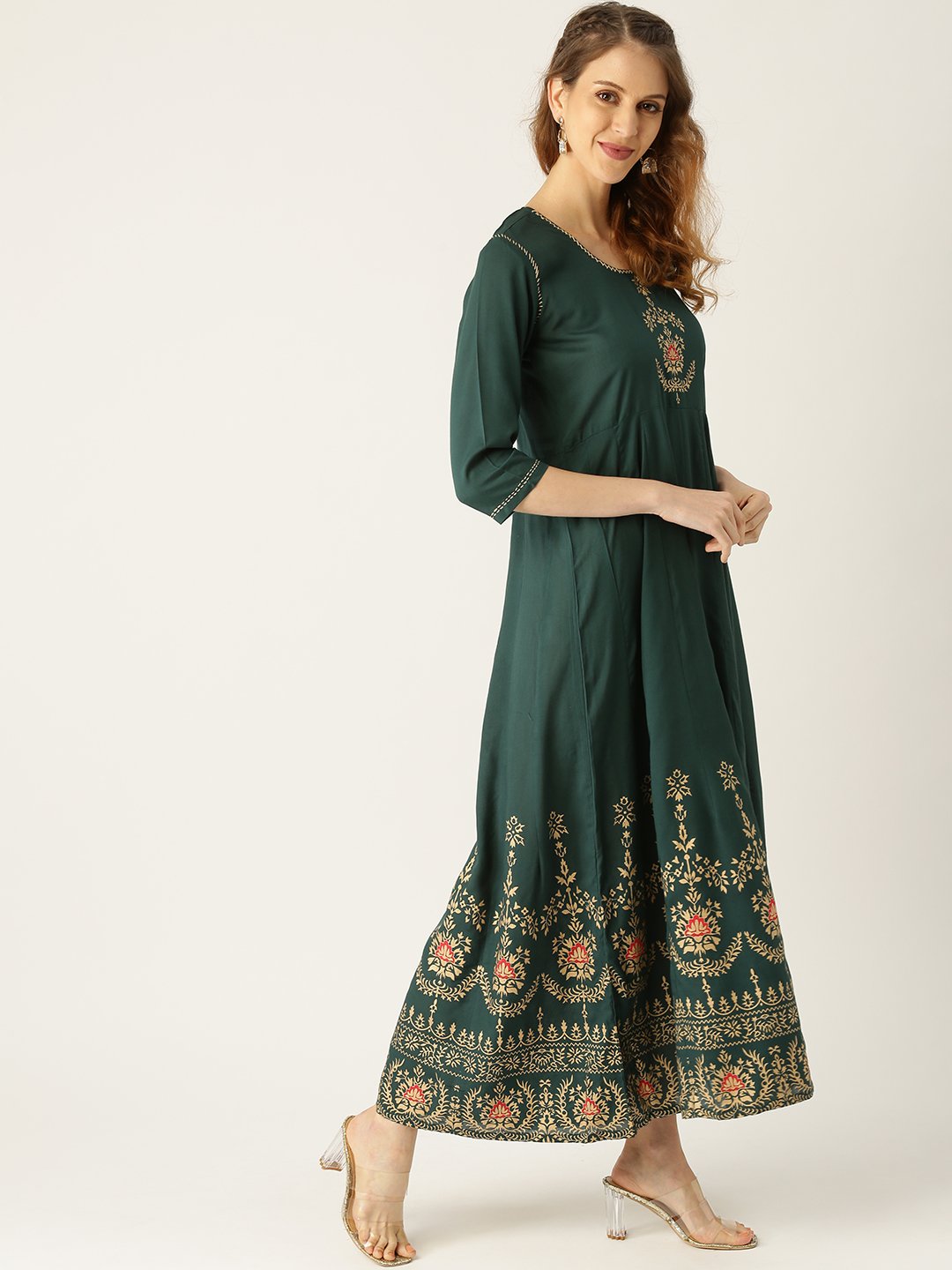 Women Green Solid Solid Round Neck Viscose Rayon Fit and Flare Dress | NOZ2TOZ - Made In INDIA.