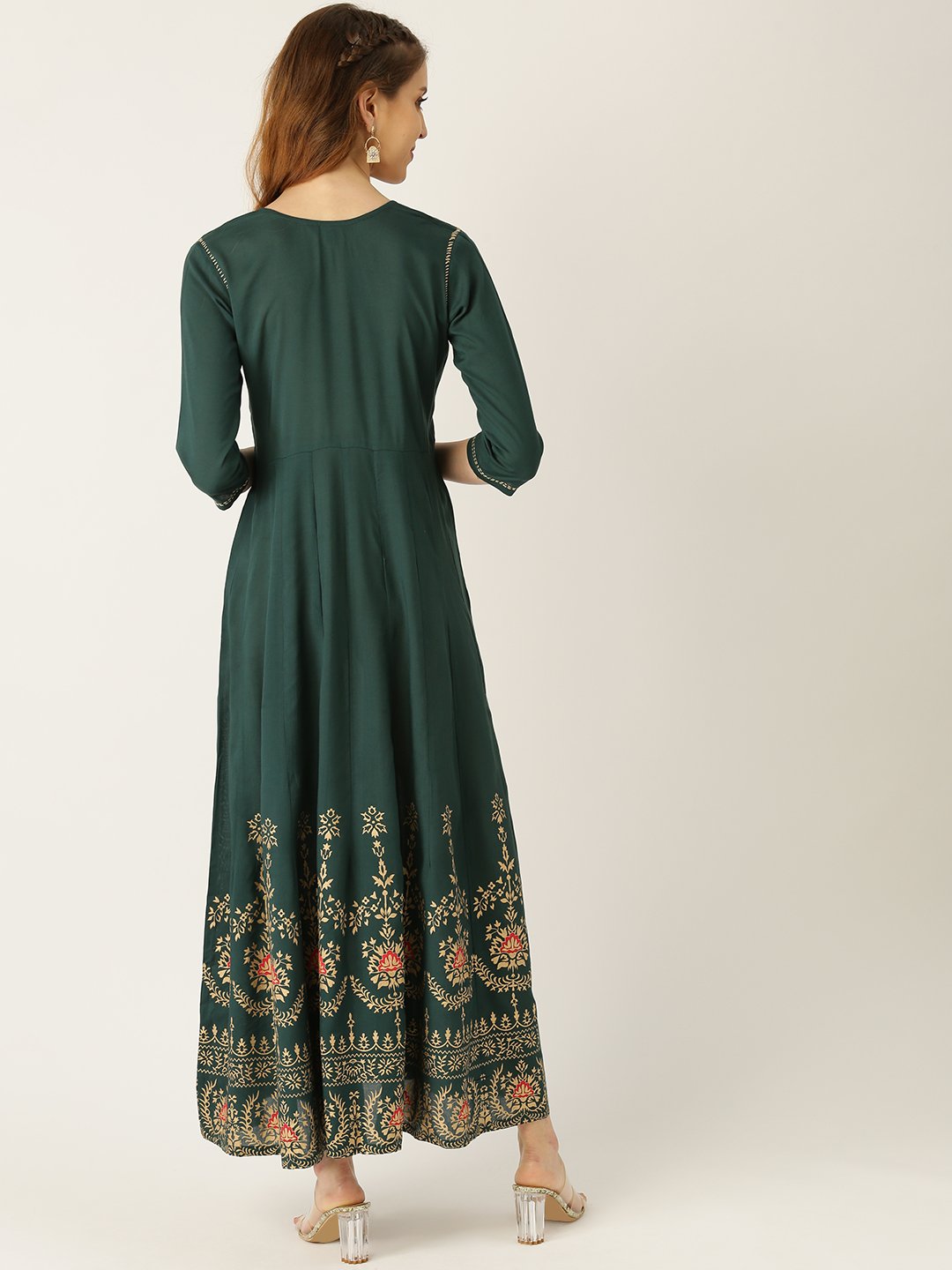 Women Green Solid Solid Round Neck Viscose Rayon Fit and Flare Dress | NOZ2TOZ - Made In INDIA.