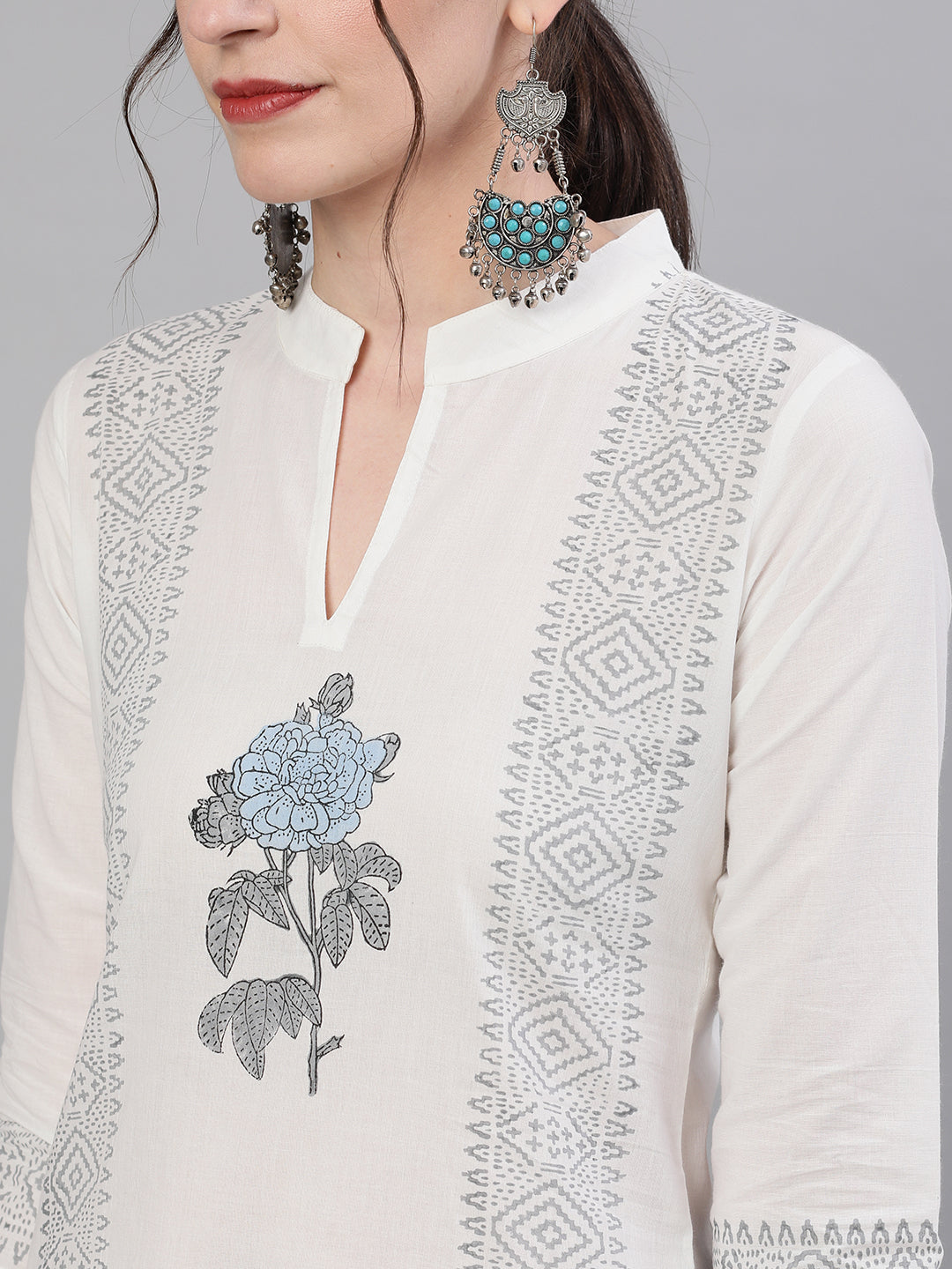 Women White Three-Quarter Sleeves Straight Kurta with Palazzo Set | NOZ2TOZ - Made In INDIA.