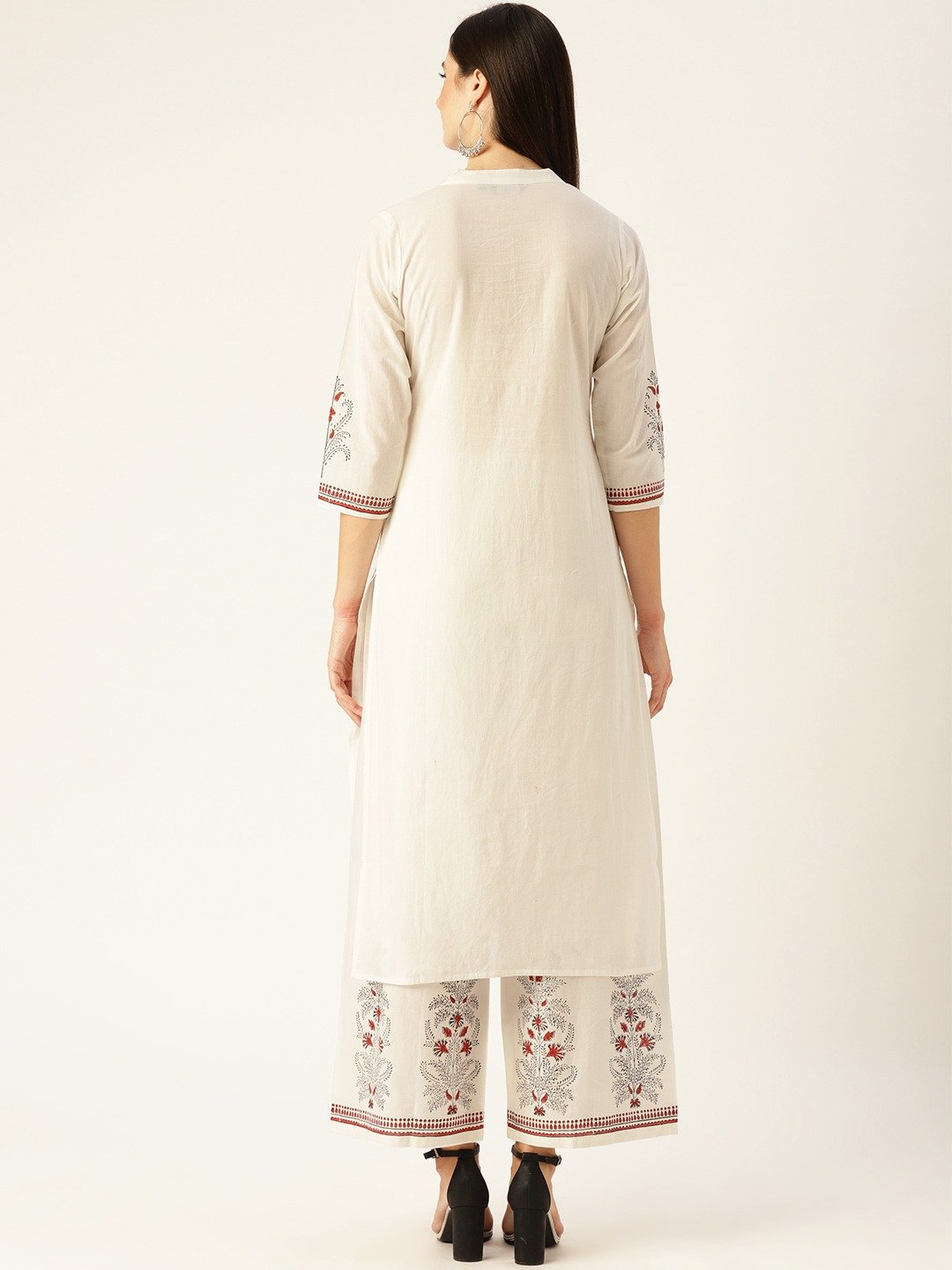 Women White Three-Quarter Sleeves Straight Kurta with Palazzo Set | NOZ2TOZ - Made In INDIA.