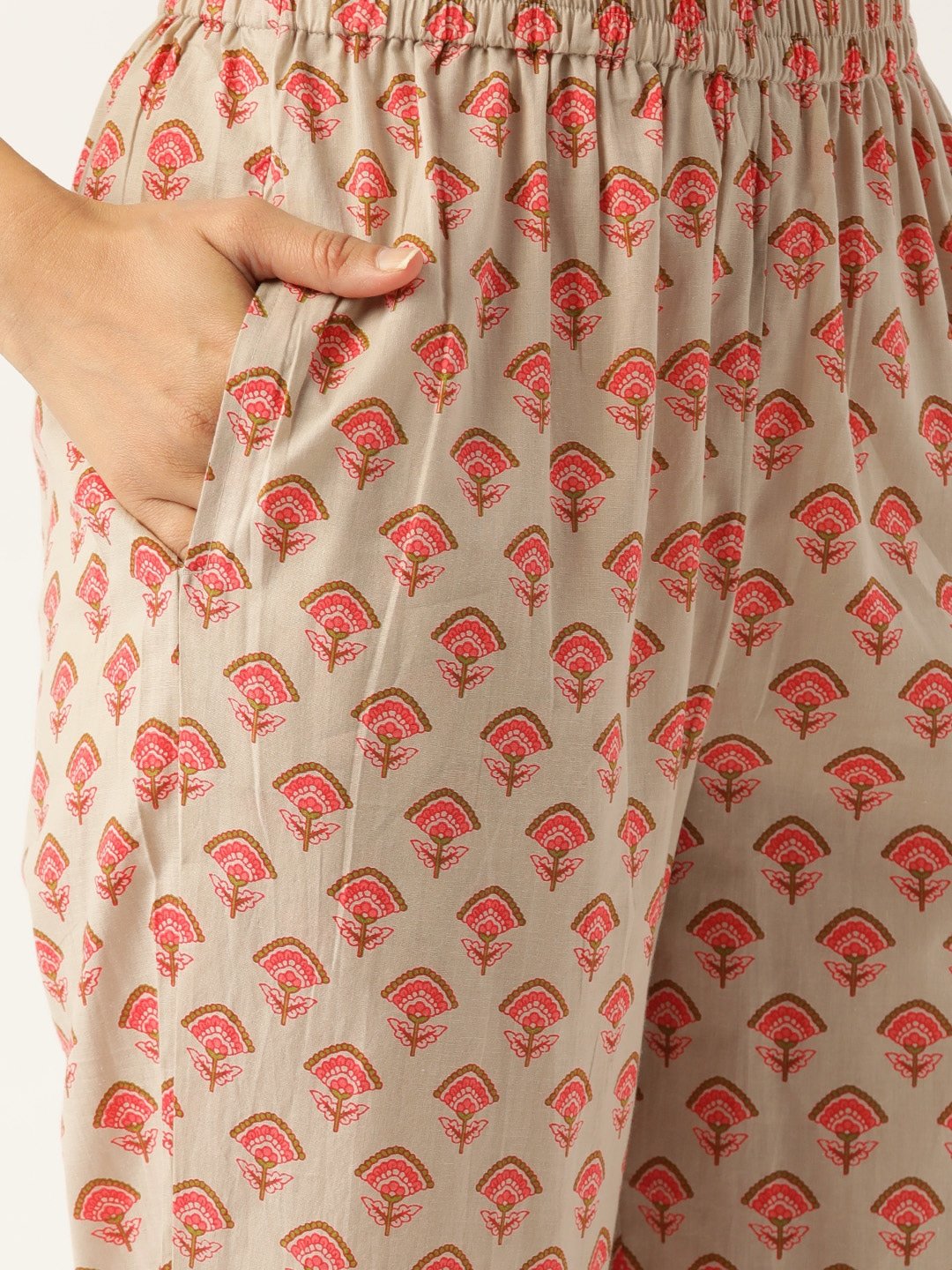 Women Beige & Pink Printed Kurta with Palazzos | NOZ2TOZ - Made In INDIA.