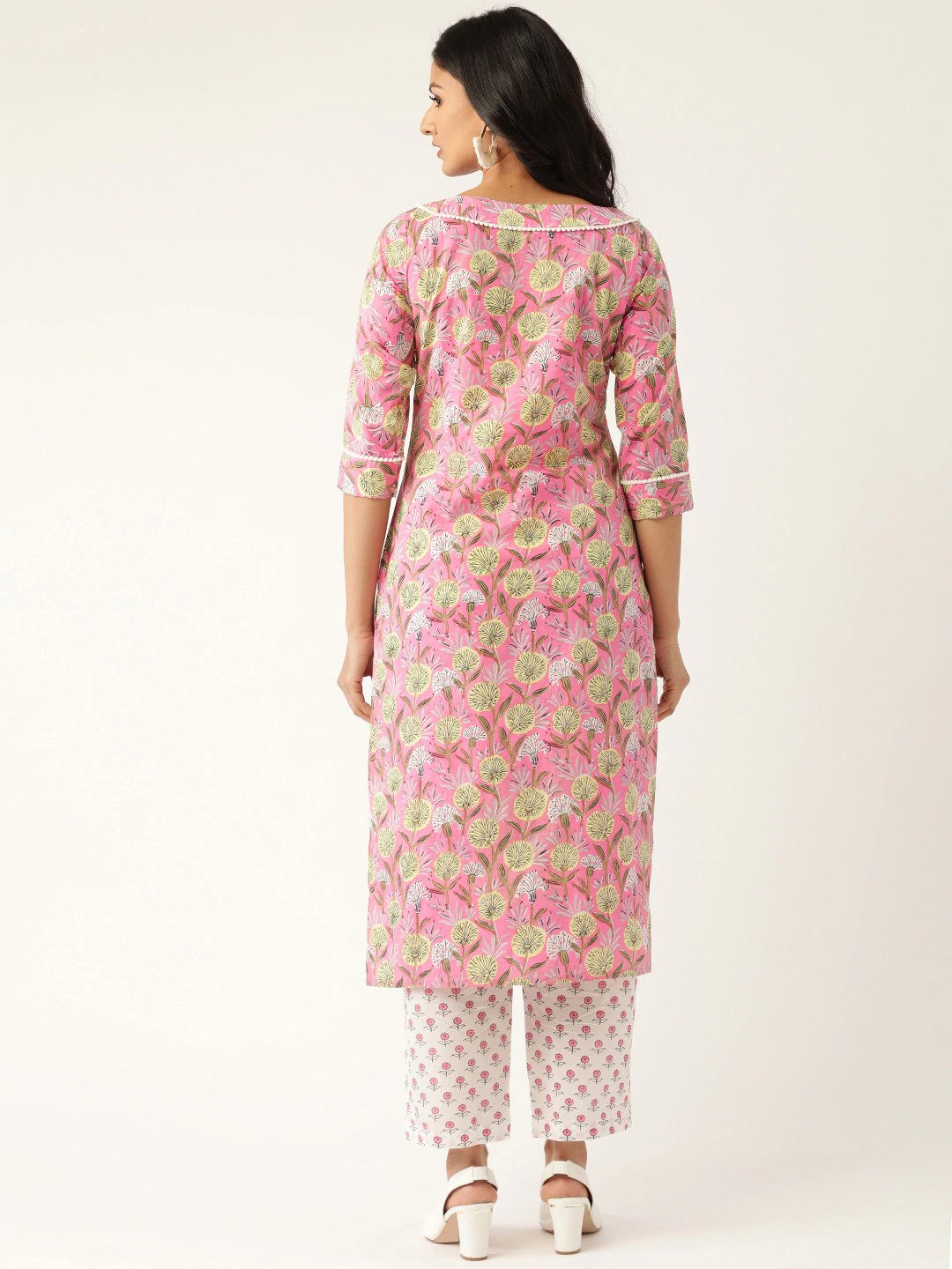 Women Pink & White Printed Kurta with Palazzos | NOZ2TOZ - Made In INDIA.