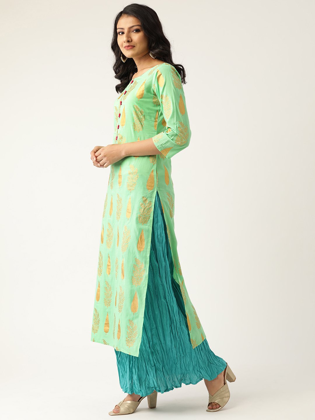 Women Green & Turquoise Blue Printed Kurta with Skirt & Dupatta | NOZ2TOZ - Made In INDIA.