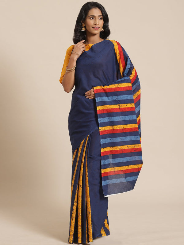 Women Multi Striped Saree with atteched blouse piece | NOZ2TOZ - Made In INDIA.