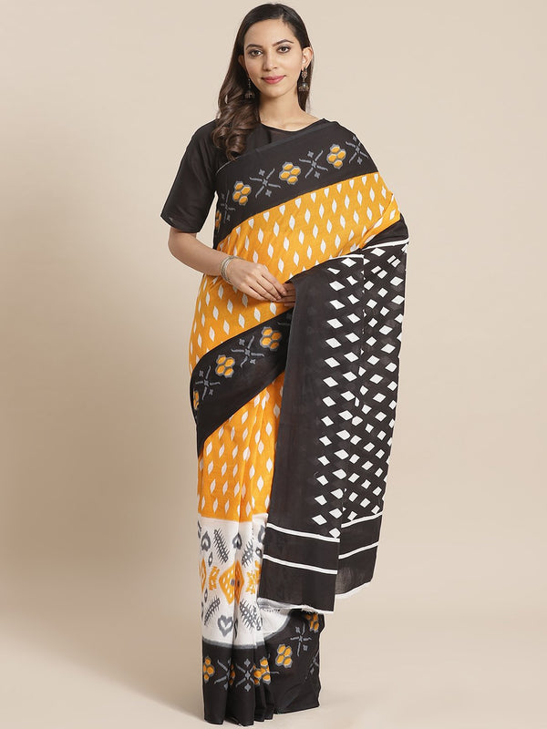 Women Black and White aztec print Saree with atteched blouse piece | NOZ2TOZ - Made In INDIA.