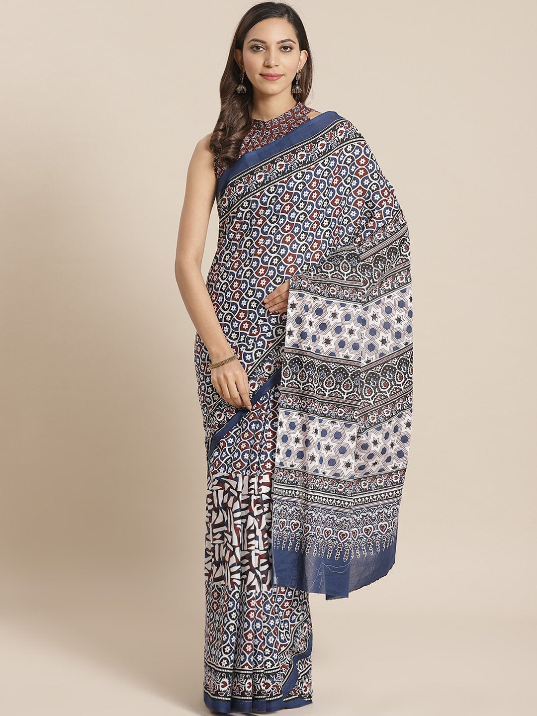 Wome multi printed Saree with atteched blouse piece | NOZ2TOZ - Made In INDIA.