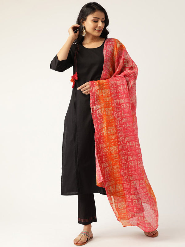 Women Black & Pink Solid Kurta with Trousers & Dupatta | NOZ2TOZ - Made In INDIA.