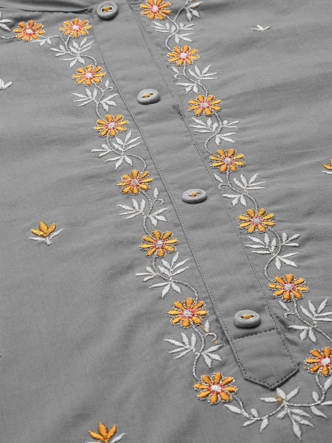 Women Grey & Orange Embroidered Kurta with Trousers & Dupatta | NOZ2TOZ - Made In INDIA.