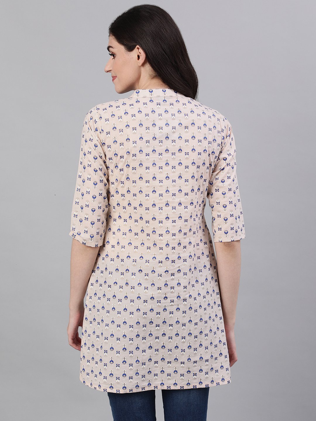 Women beige and blue pin-tuck tunic | NOZ2TOZ - Made In INDIA.