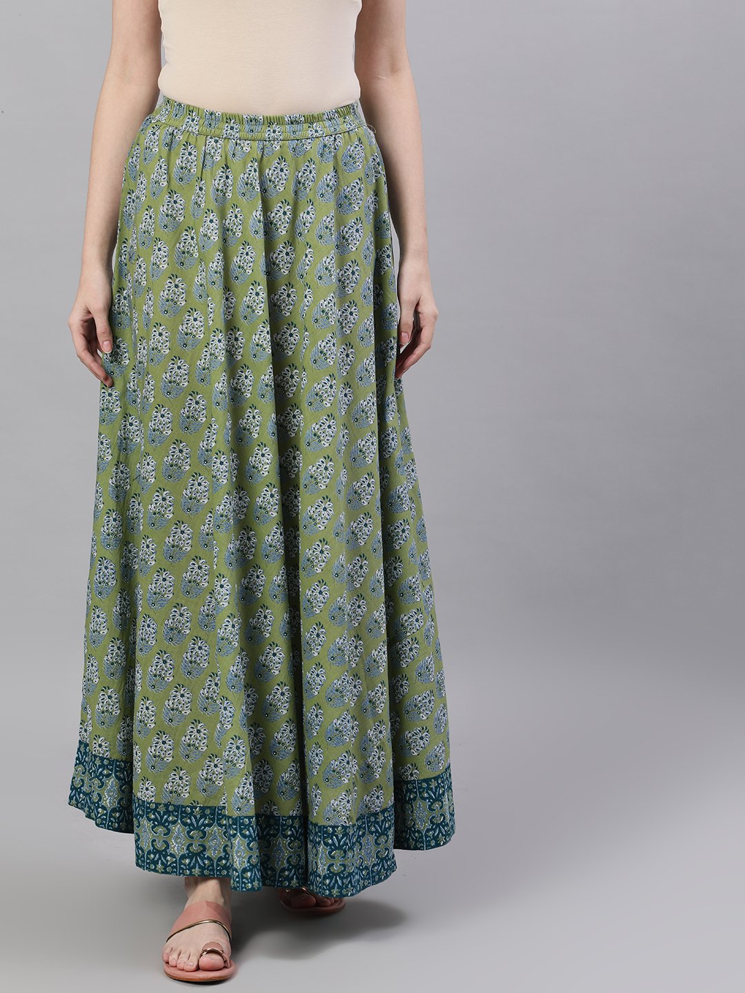 Women Green printed maxi skirt | NOZ2TOZ - Made In INDIA.