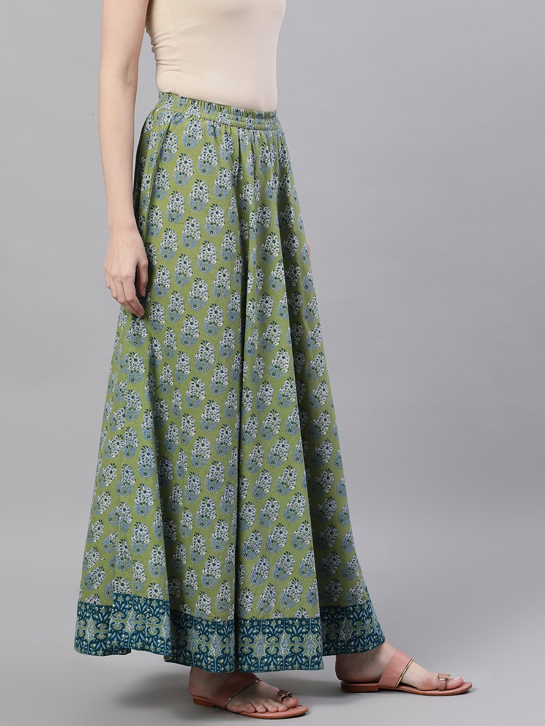 Women Green printed maxi skirt | NOZ2TOZ - Made In INDIA.