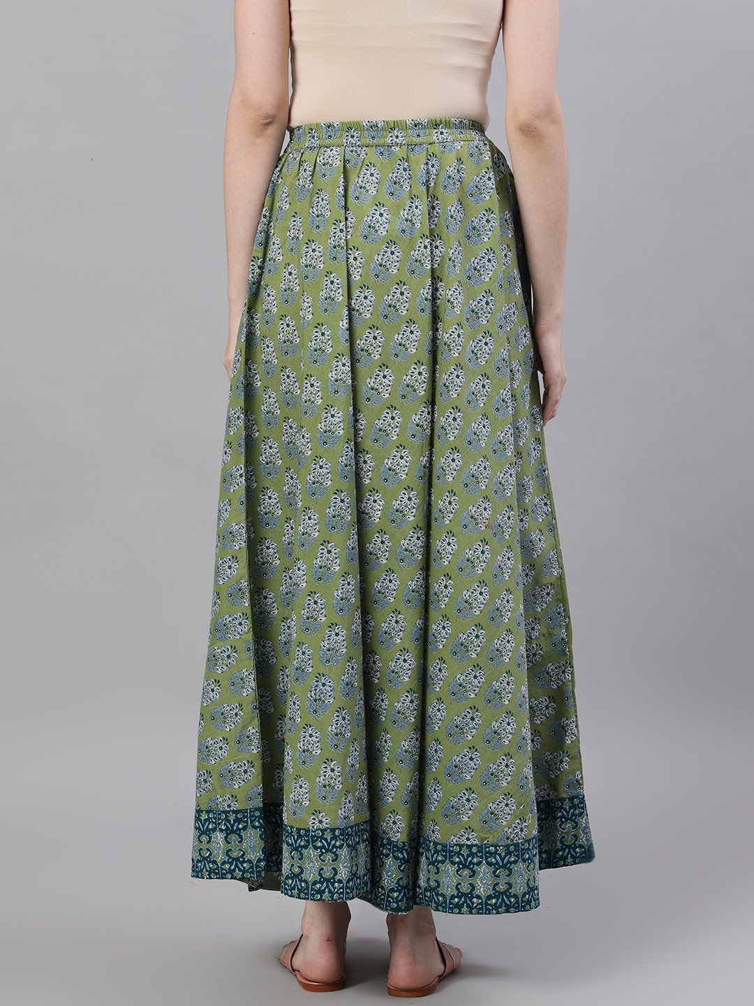 Women Green printed maxi skirt | NOZ2TOZ - Made In INDIA.