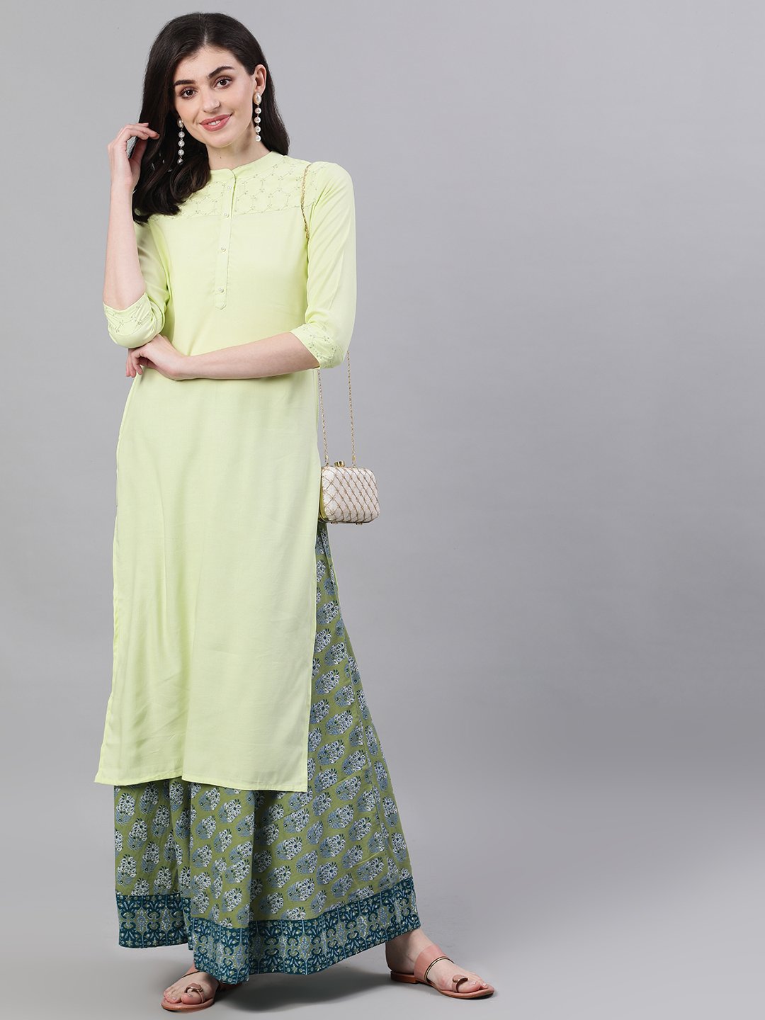 Women Green printed maxi skirt | NOZ2TOZ - Made In INDIA.