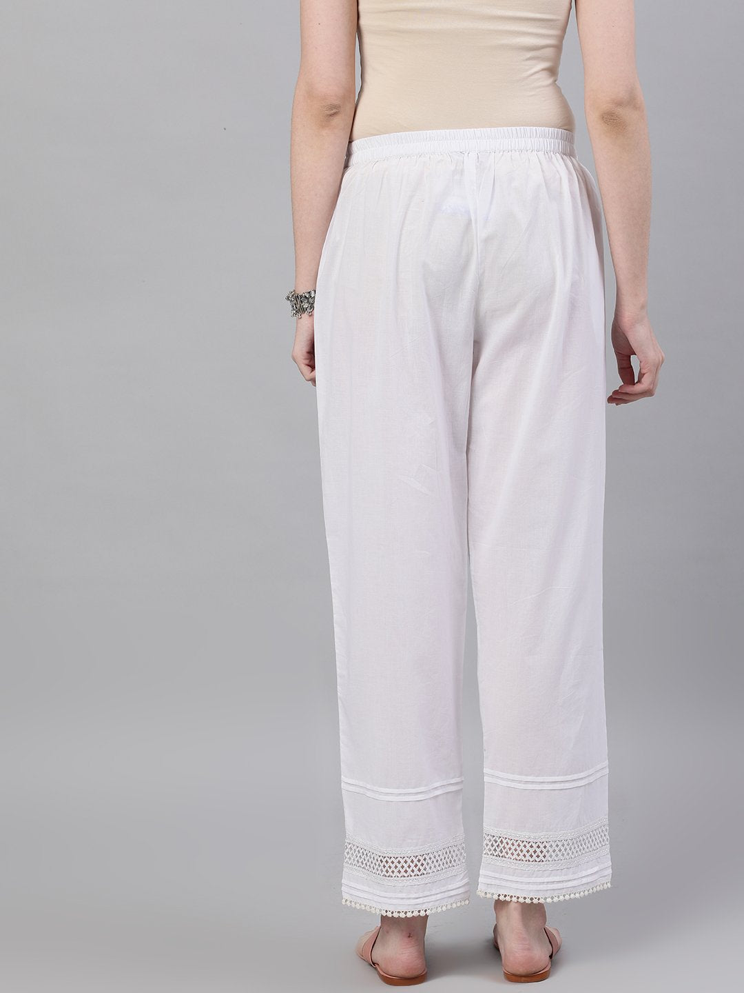 Women White Trouser with lace detailing | NOZ2TOZ - Made In INDIA.