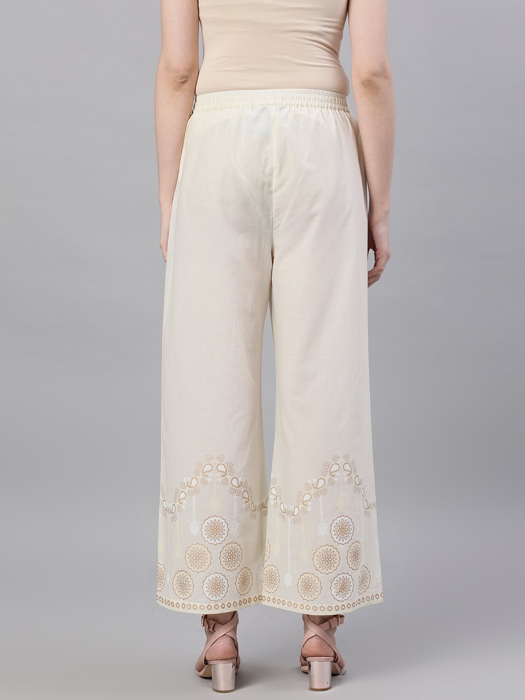 Women Off White Trouser with border print | NOZ2TOZ - Made In INDIA.