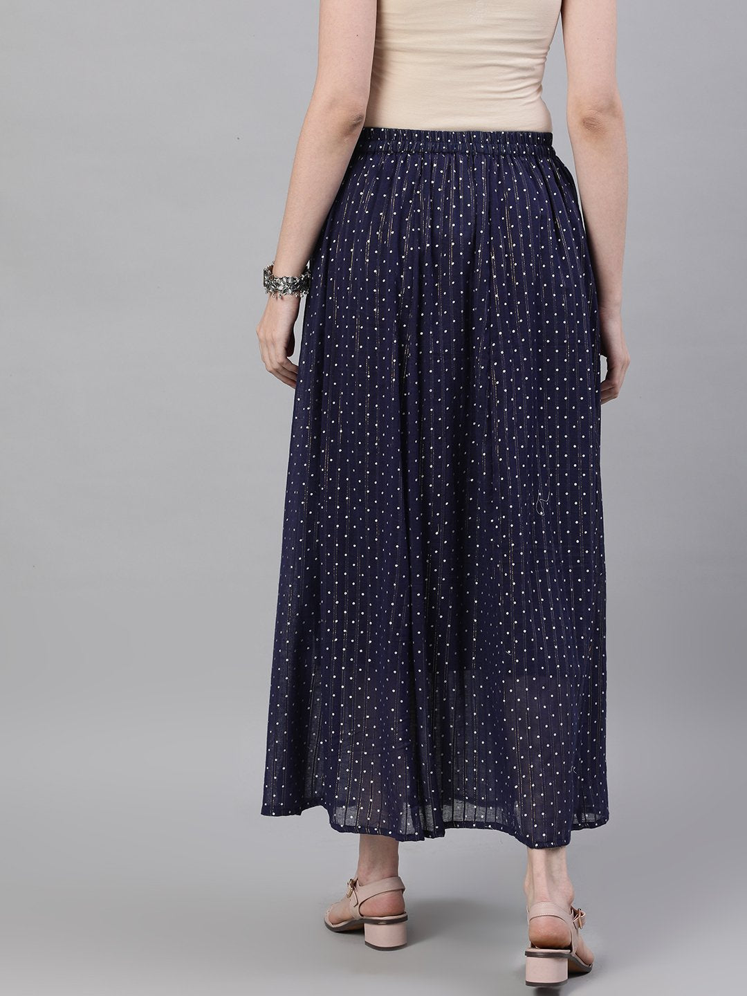 Women Navy blue polka dot printed maxi skirt | NOZ2TOZ - Made In INDIA.