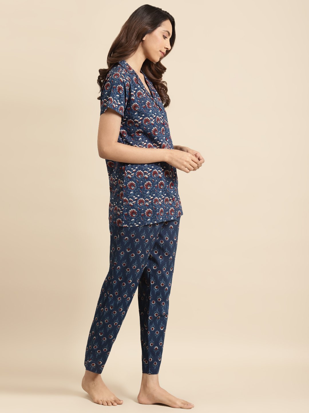 Womens Blue & Maroon Printed Night Suit | NOZ2TOZ - Made In INDIA.