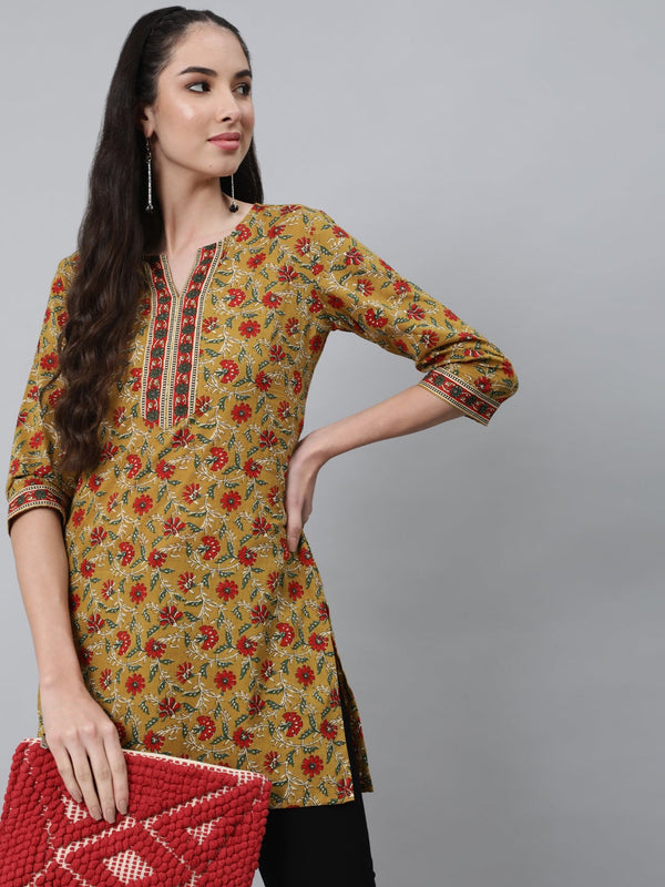 Women Yellow & Red Printed Tunic | NOZ2TOZ - Made In INDIA.