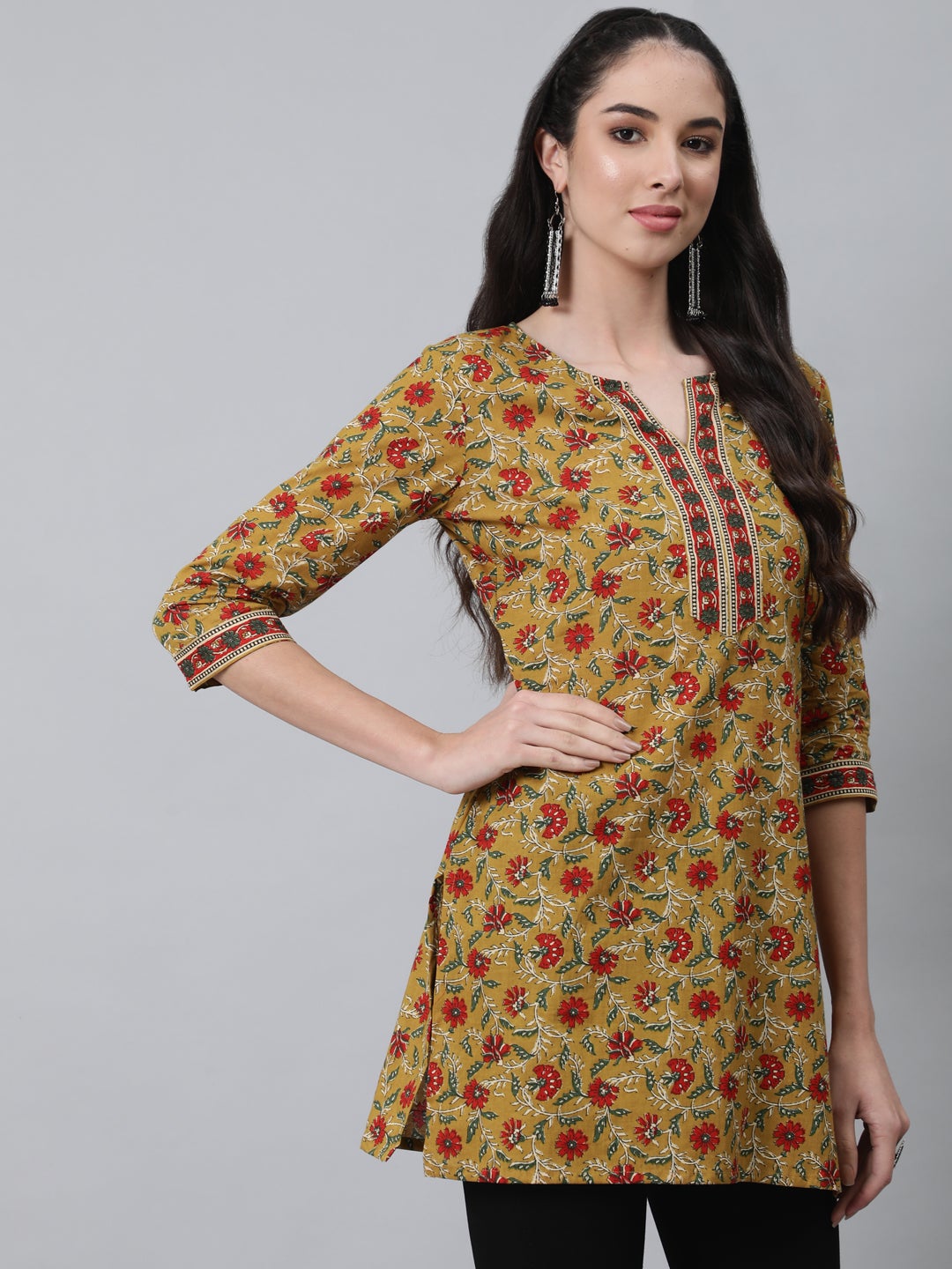 Women Yellow & Red Printed Tunic | NOZ2TOZ - Made In INDIA.