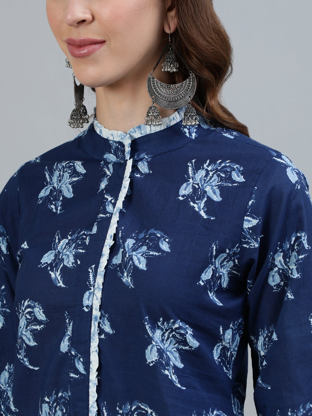 Women Indigo Blue Printed Straight kurta with Plazo & Dupatta | NOZ2TOZ - Made In INDIA.