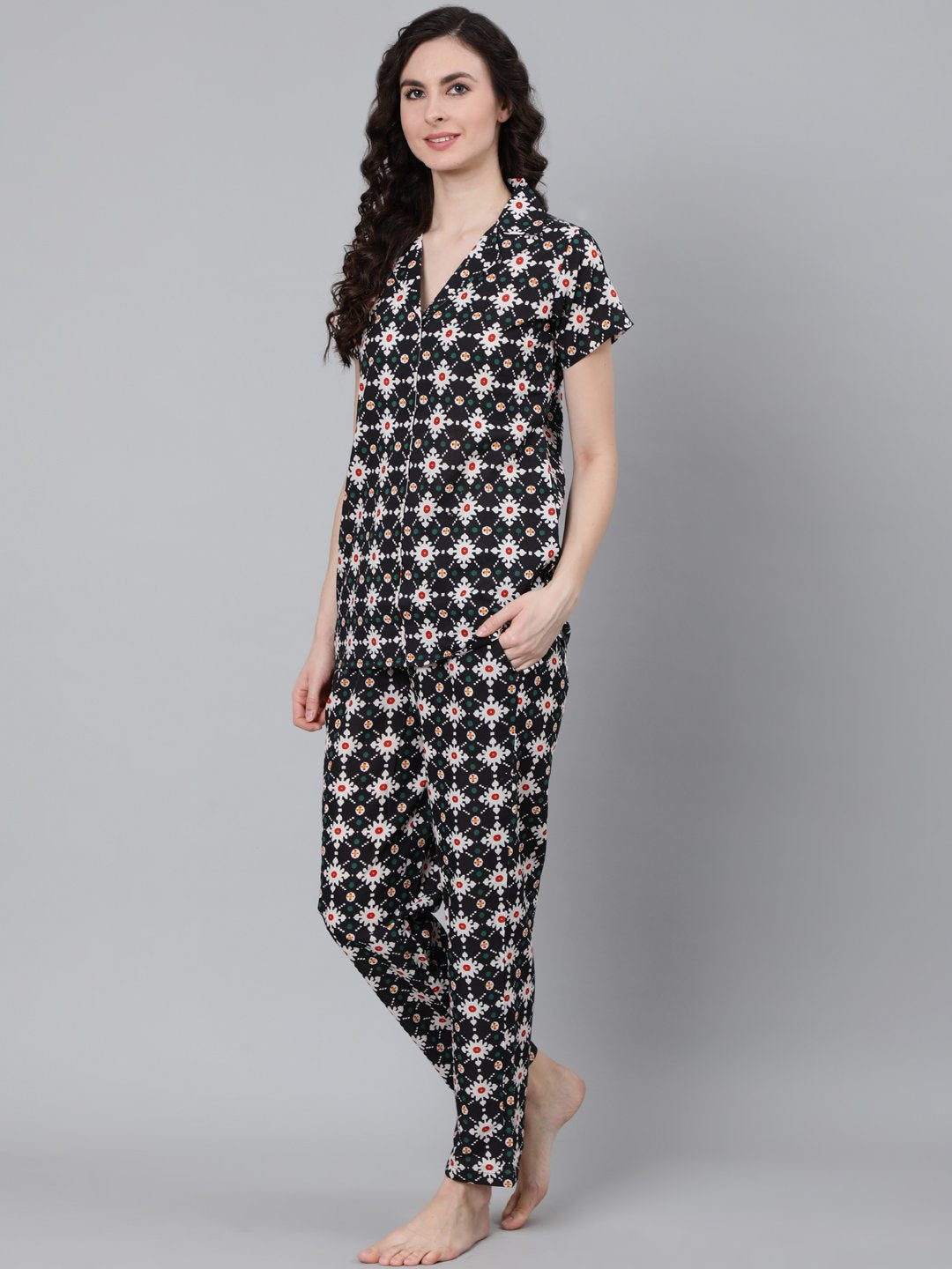 Women Navy Blue Printed Night suit | NOZ2TOZ - Made In INDIA.