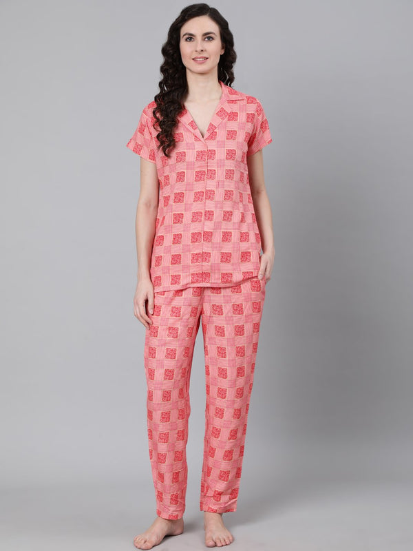 Women Pink Printed Night suit | NOZ2TOZ - Made In INDIA.