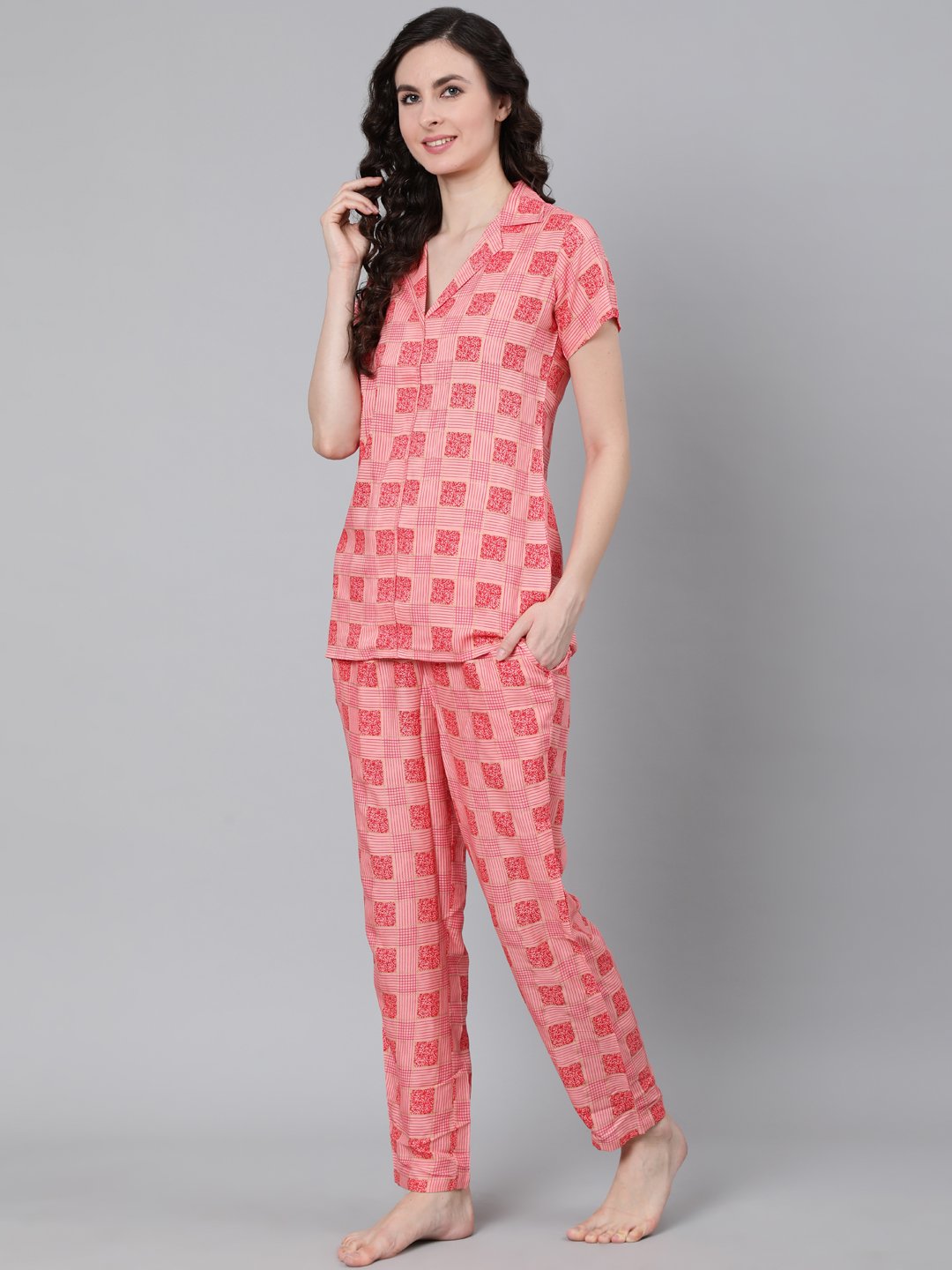 Women Pink Printed Night suit | NOZ2TOZ - Made In INDIA.