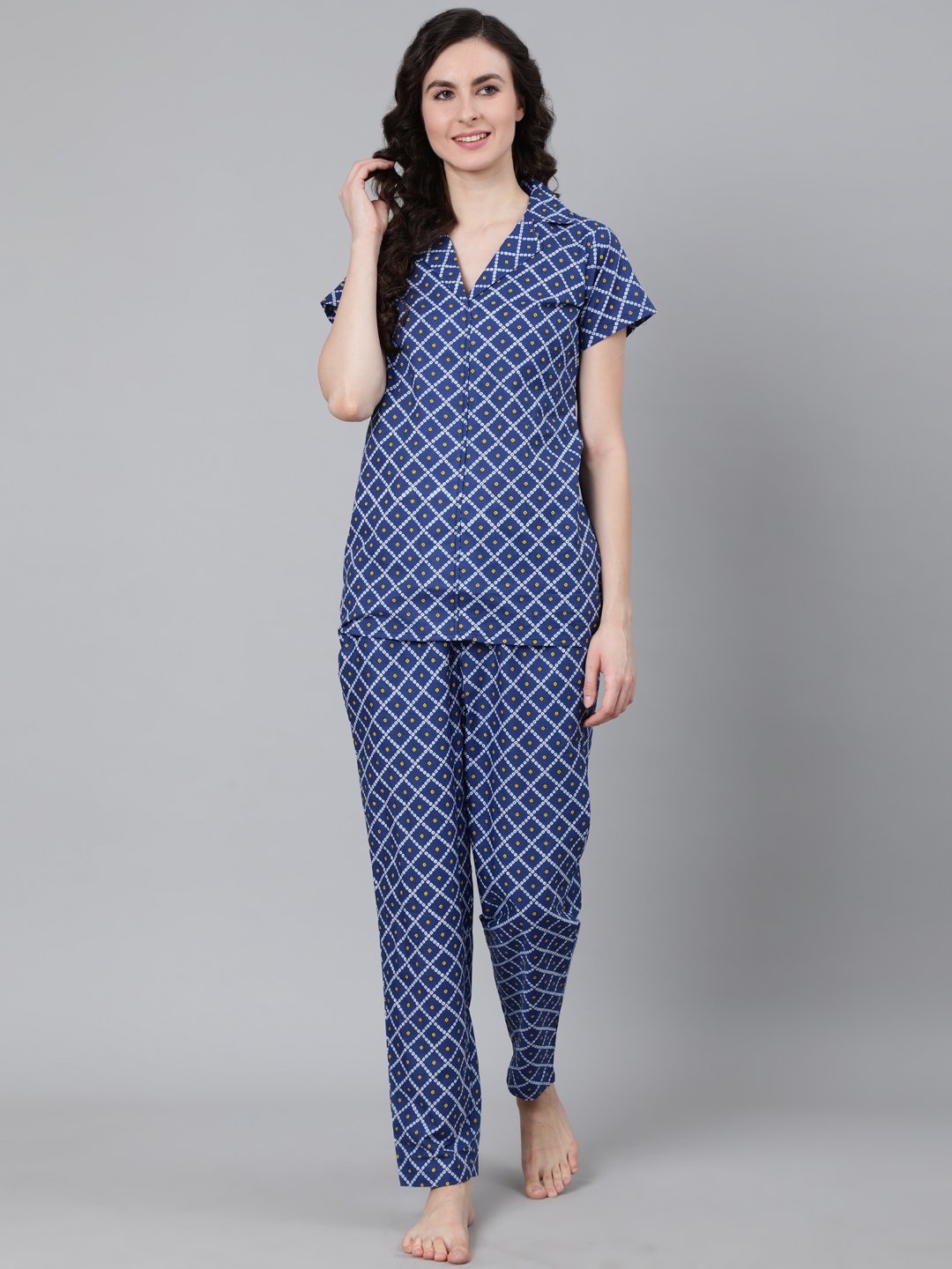 Women Blue Printed Night suit | NOZ2TOZ - Made In INDIA.